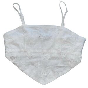 White Eyelet Bandana‎ Crop Top Smocked Back Size Medium Cottagecore Handkerchief
